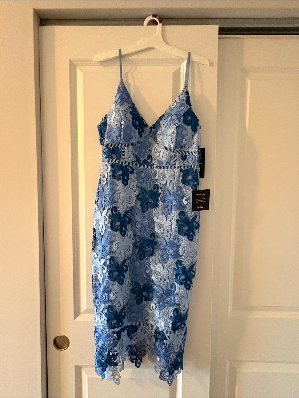 Lulu's Blue Lace Floral Mini Dress